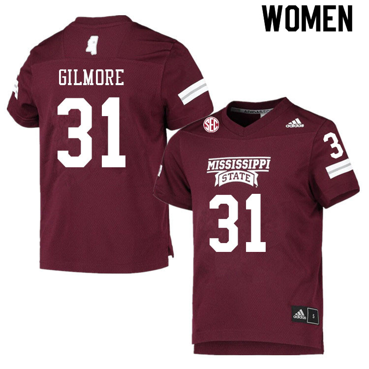 Women #31 Javae Gilmore Mississippi State Bulldogs College Football Jerseys Sale-Maroon